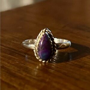 Teardrop Silver Ring with Purple Gemstone